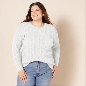 Amazon Essentials Fisherman Cable Knit Sweater Womens Plus Size 1X White NEW